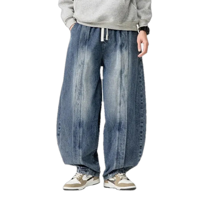 Baggy Mid-waist Faded Jean Joggers for Men - Blue