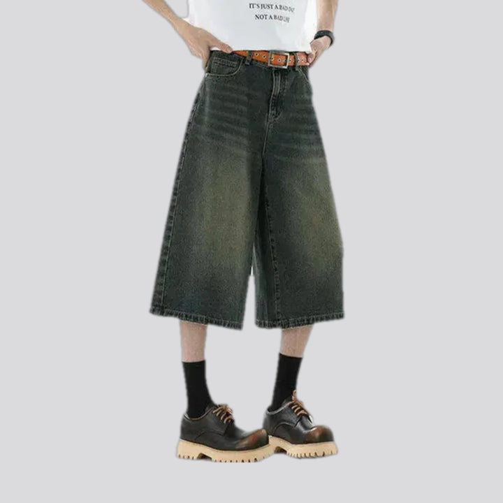 Mid rise faded wash men's denim shorts