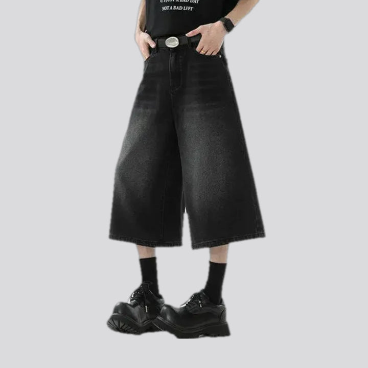 Mid rise faded wash men's denim shorts