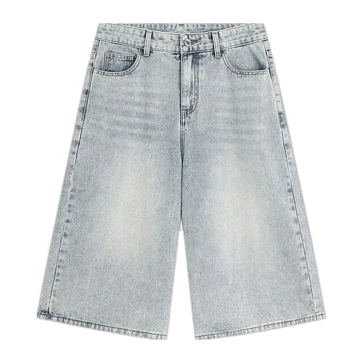 Mid Rise Faded Wash Men's Denim Shorts - Light Blue