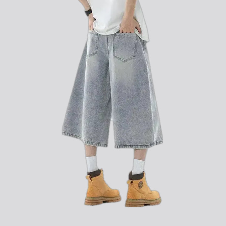 Mid rise faded wash men's denim shorts