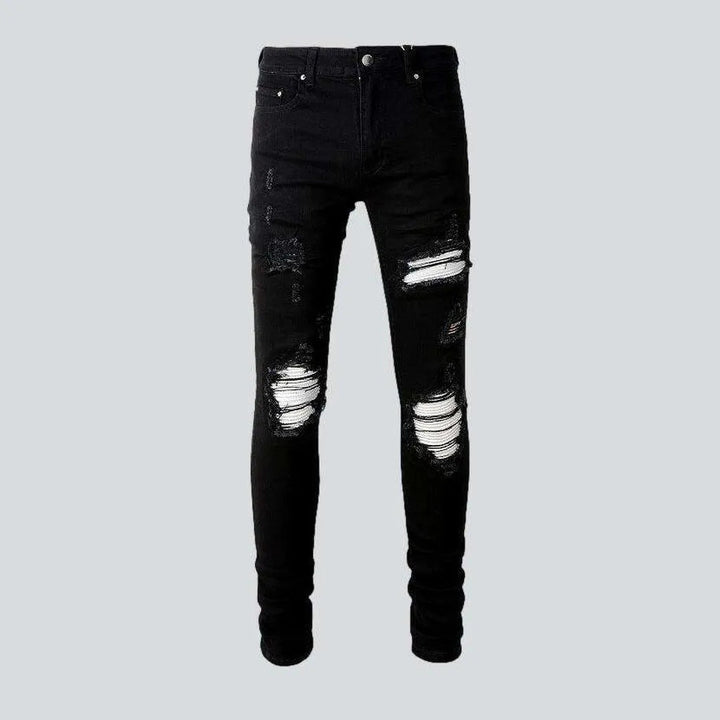 White patch ripped biker jeans | Jeans4you.shop