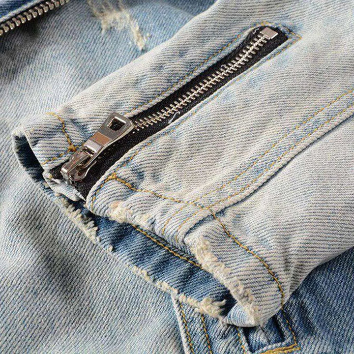 Contrast blue biker denim jacket