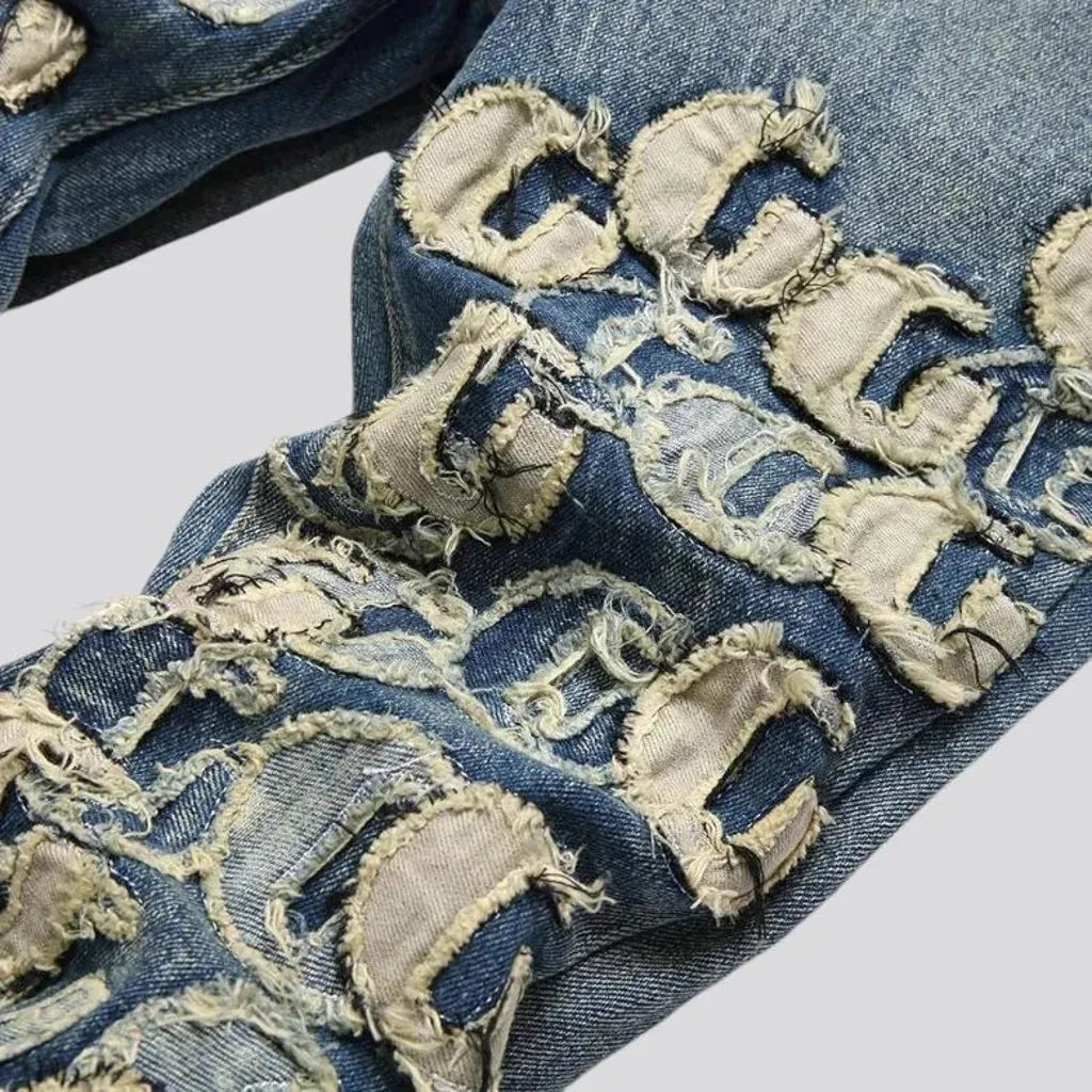 Embroidered vintage style jeans for men