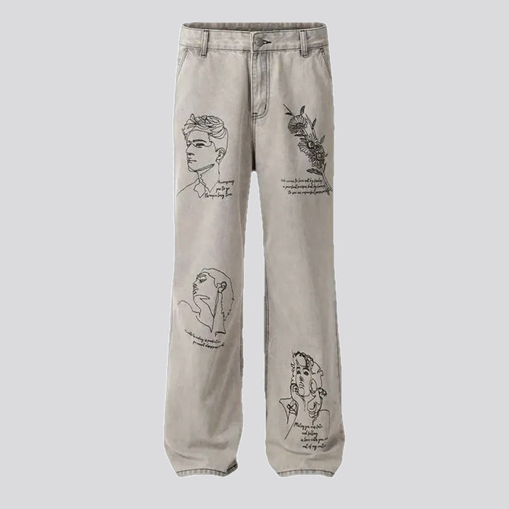 Wide fit floral graphic men's jeans