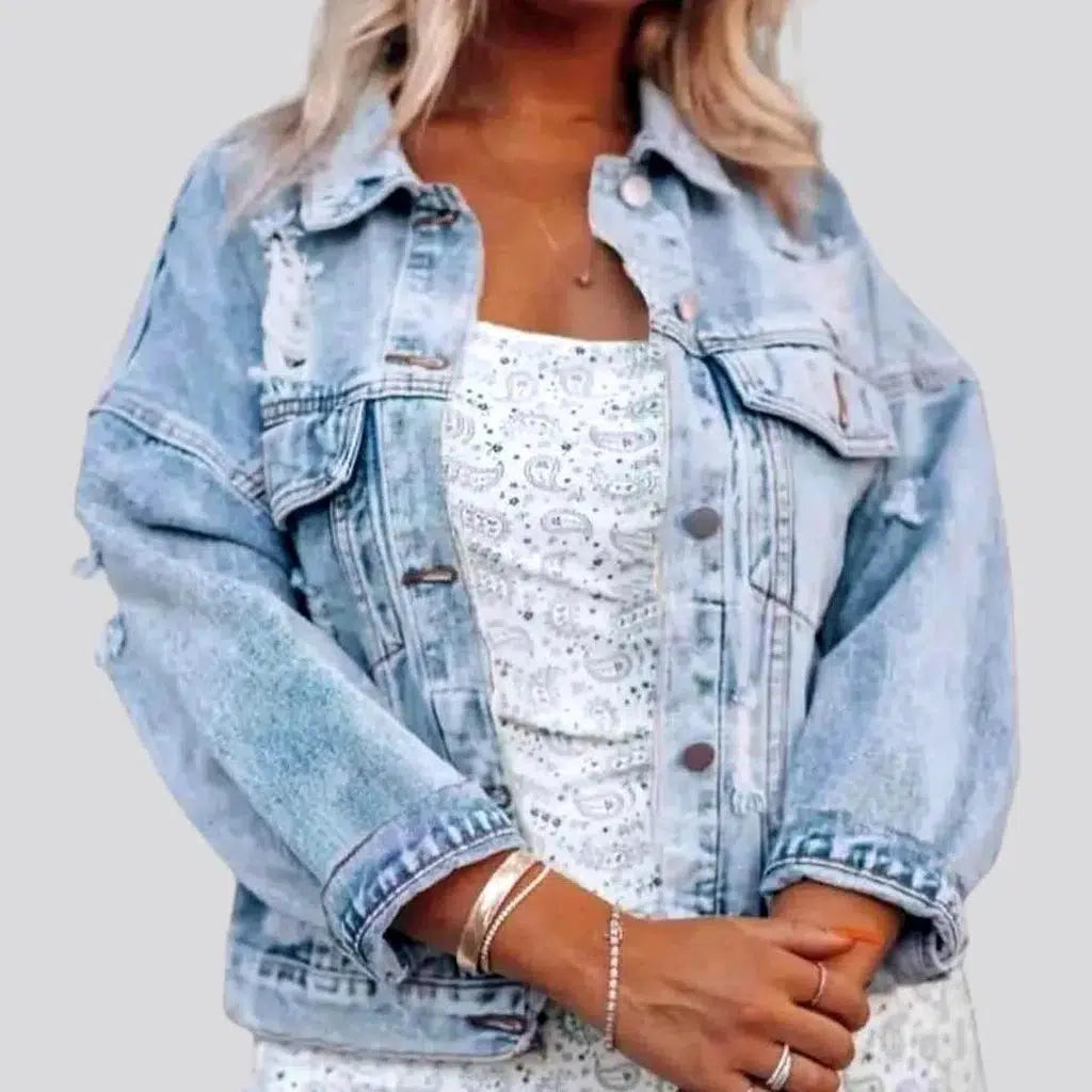 Distressed light-wash jean jacket | Jeans4you.shop