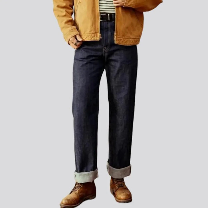 straight, dark-wash, 14oz, selvedge, high-waist, 5-pockets, buttons, men's jeans | Jeans4you.shop