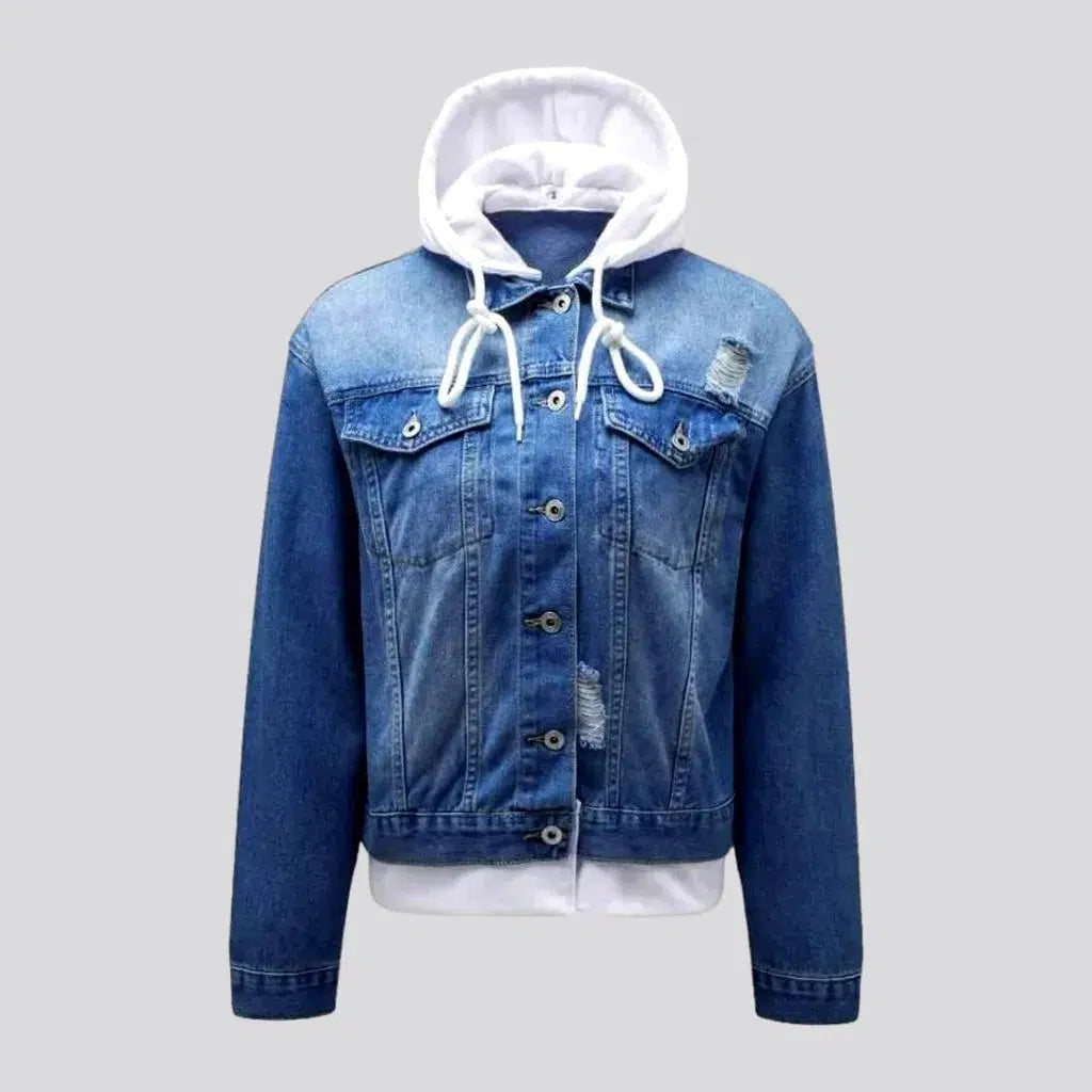 Hooded medium-wash jeans jacket for women | Jeans4you.shop